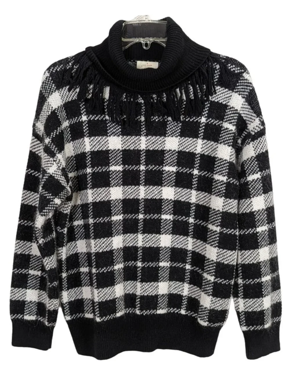 Kate Spade New York Live Colorfully black and white turtleneck fringe sweater S